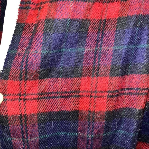 Vintage blue red cashmaire acrylic stewart plaid fringe trim scarf - Picture 4 of 5